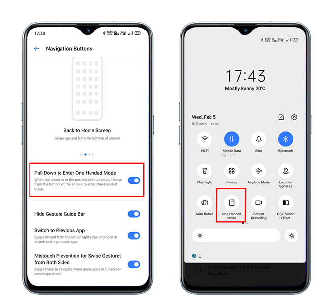 Пользовательский интерфейс Realme в режиме одной руки