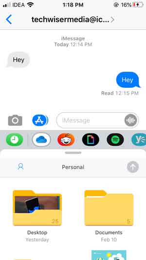 OneDrive для отправки файлов с вашего компьютера в imessage