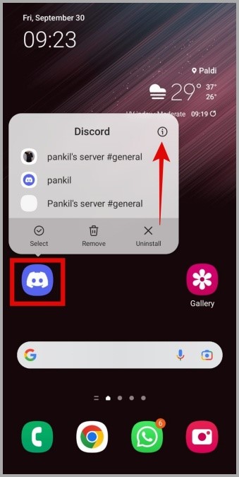 Открыть информацию о приложении Discord