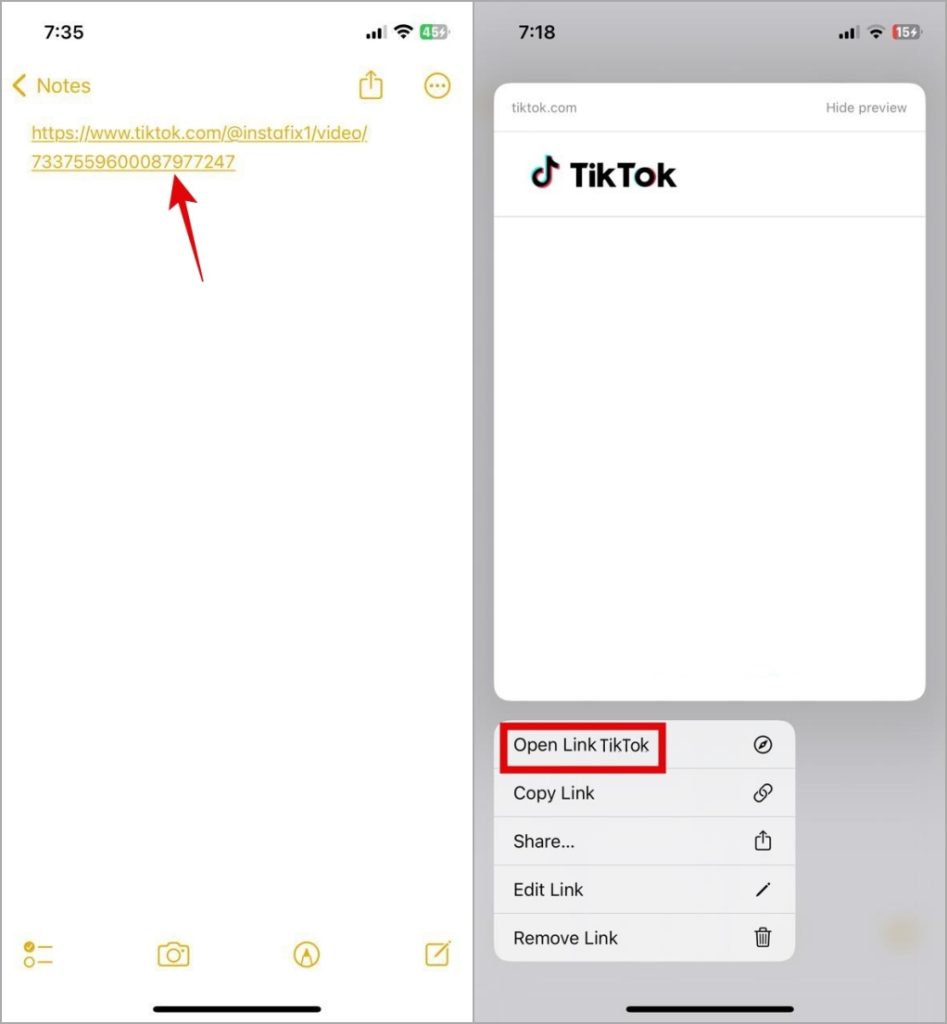 Открыть ссылку в TikTok на iPhone