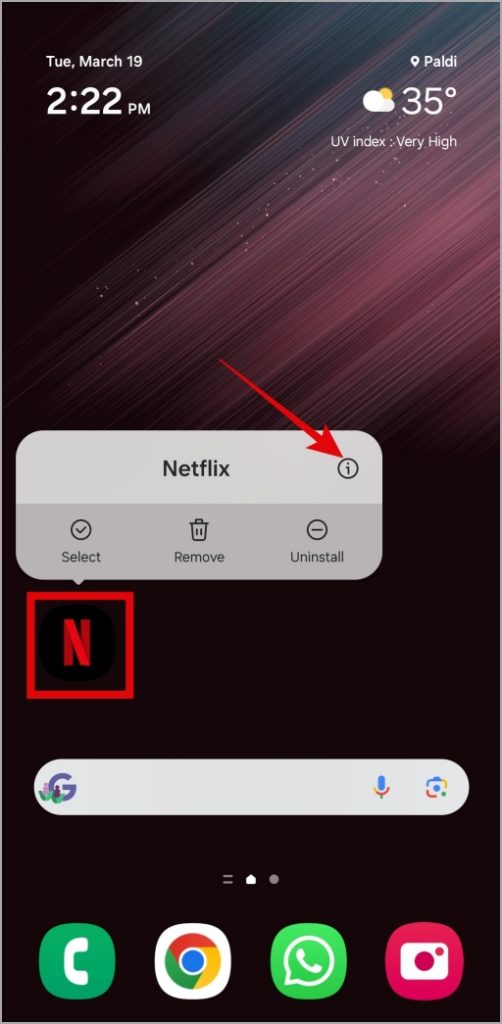 Открыть информацию о приложении Netflix на Android