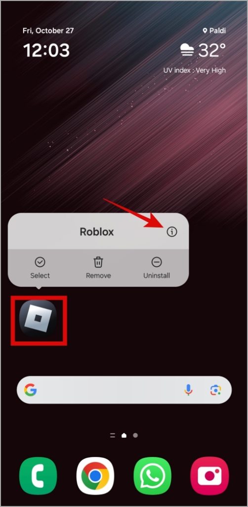 Открыть информацию о приложении Roblox