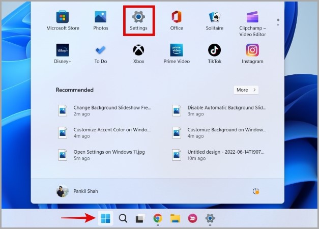 Откройте настройки на ПК с Windows 11.