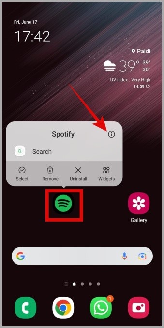 Откройте информацию о приложении Spotify на телефоне Android