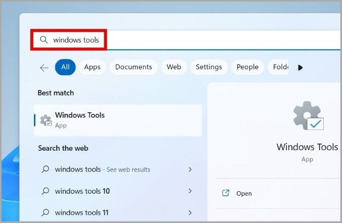 Откройте инструменты Windows в Windows 11.