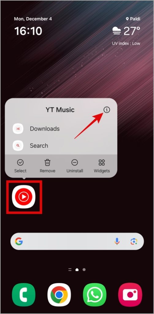 Откройте информацию о приложении YouTube Music на Android