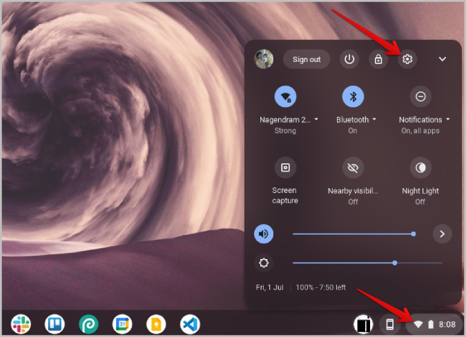 Открытие настроек в ChromeOS