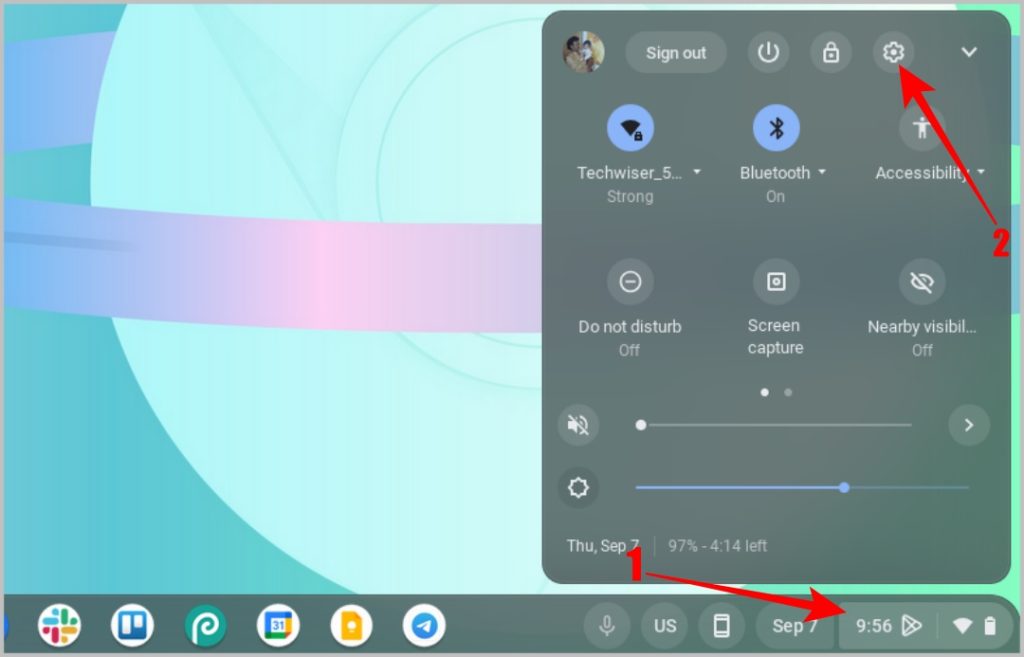 Открытие настроек на Chromebook