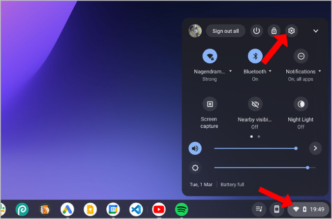 Открытие настроек Chrome OS