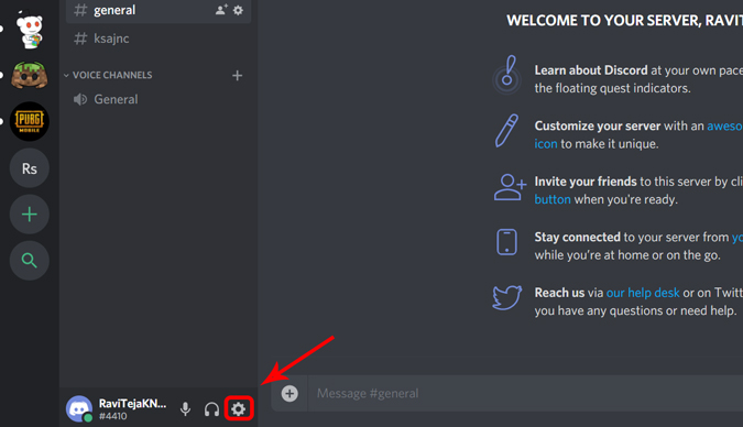 Открытие настроек в Discord