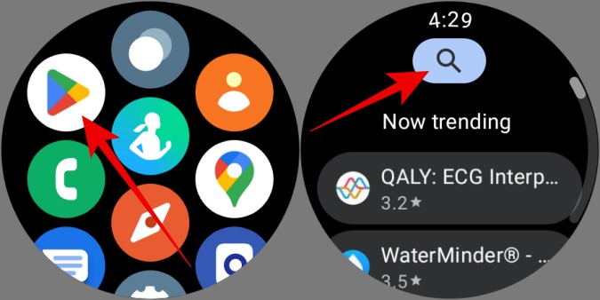 Открытие поиска в Play Store на Galaxy Watch