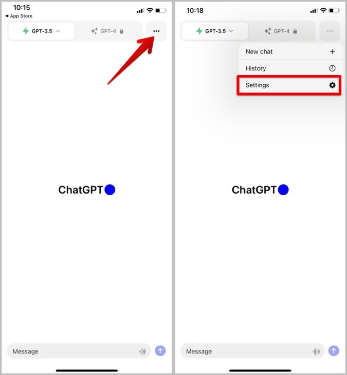 Открытие настроек в приложении ChatGPT для iPhone