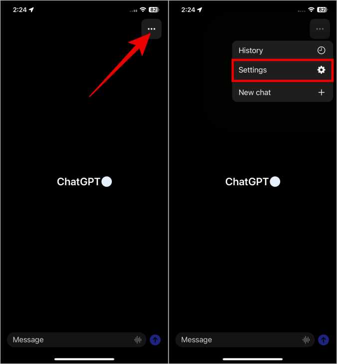 Открытие настроек приложения ChatGPT для iOS