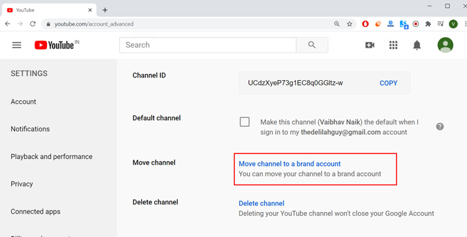 Переместить канал в аккаунт бренда на YouTube