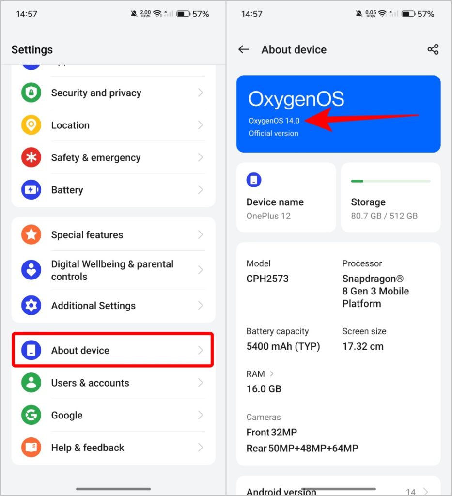 Версия Android Oxygen OS