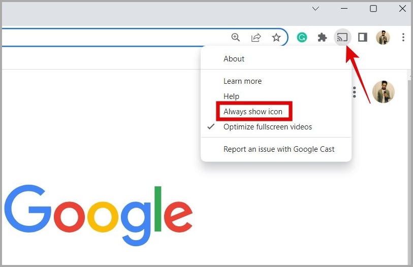 Опция Pin Cast в Google Chrome