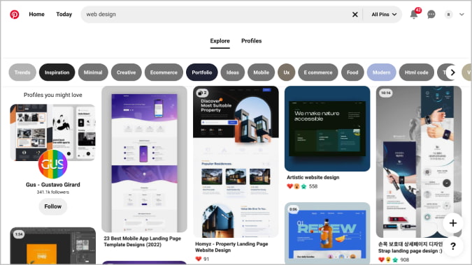Веб-дизайн на Pinterest