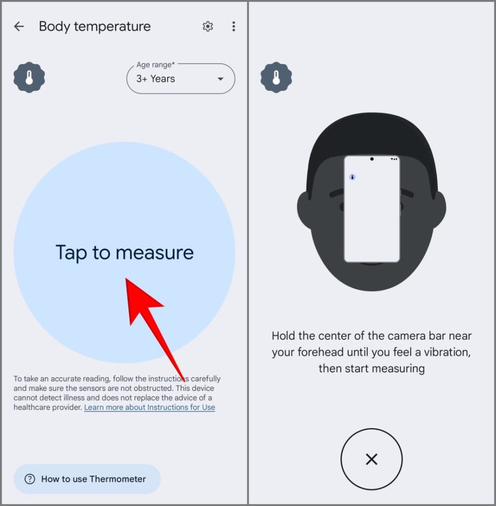 Функция температуры тела в приложении Pixel 8 Pro Thermometer за пределами США