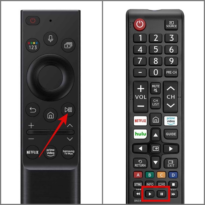 Кнопка воспроизведения и паузы на пульте Samsung Remote