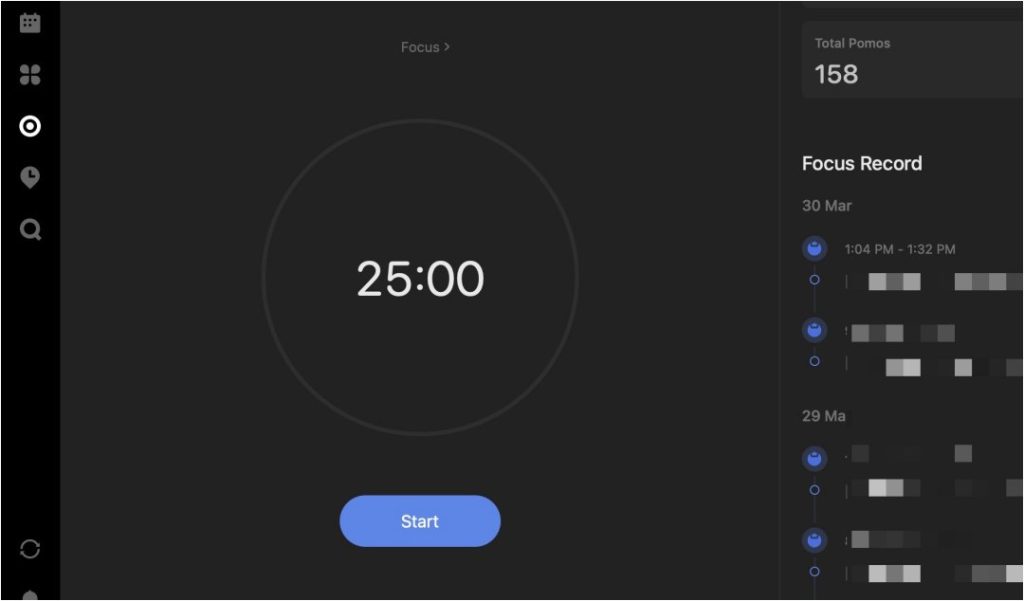 Pomodoro Timer в приложении TickTick на macOS