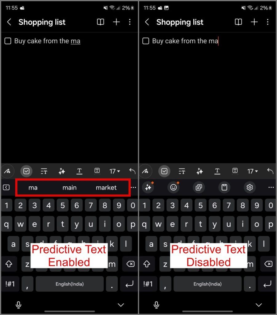 Включение и выключение интеллектуального ввода текста на Samsung Galaxy