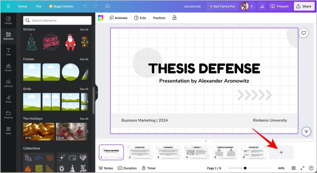 Добавление слайдов для PPT на холсте