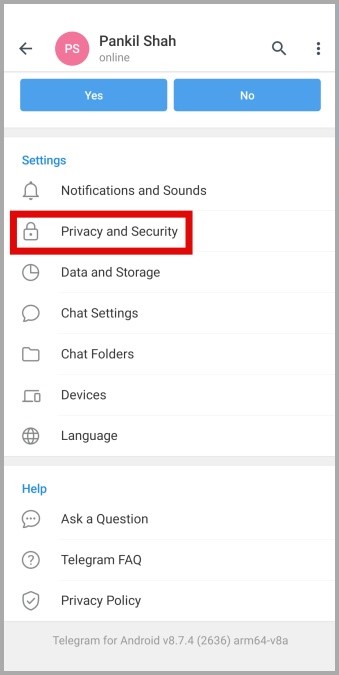 Конфиденциальность и безопасность в Telegram для Android