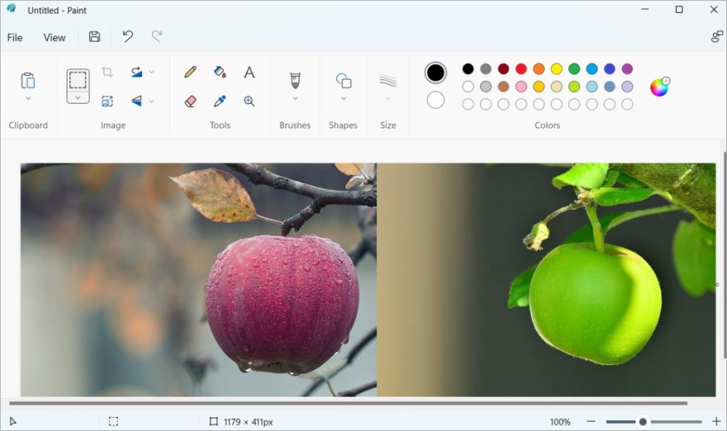 два изображения рядом в приложении Paint в Windows