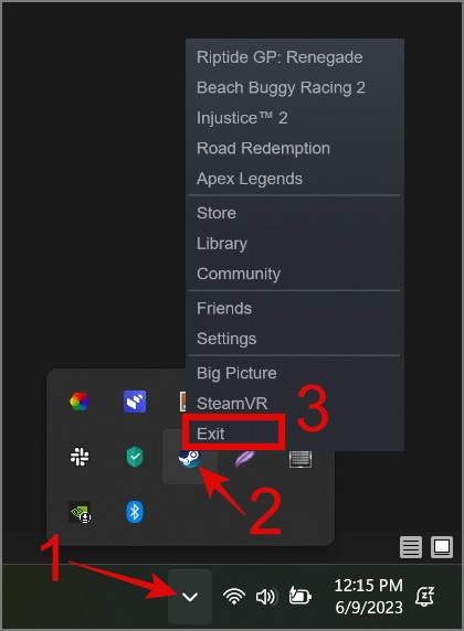Быстро закройте приложение Steam из области системного трея.