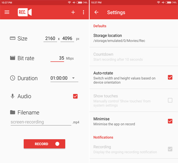 REC — лучшее приложение для записи экрана Android