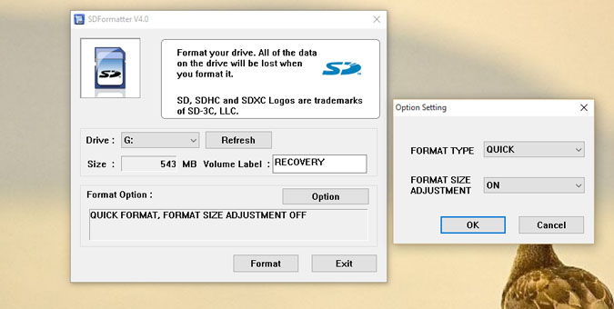 Восстановите полную емкость SD-карты с помощью SDformatter