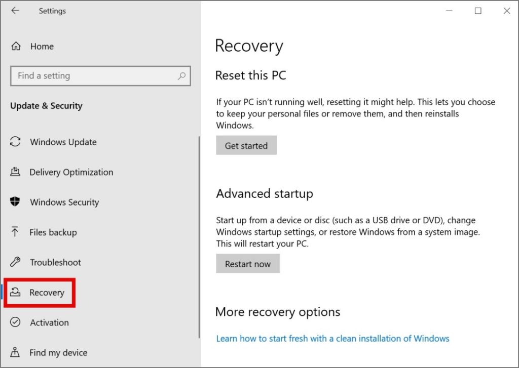 Экран восстановления (Windows 10)