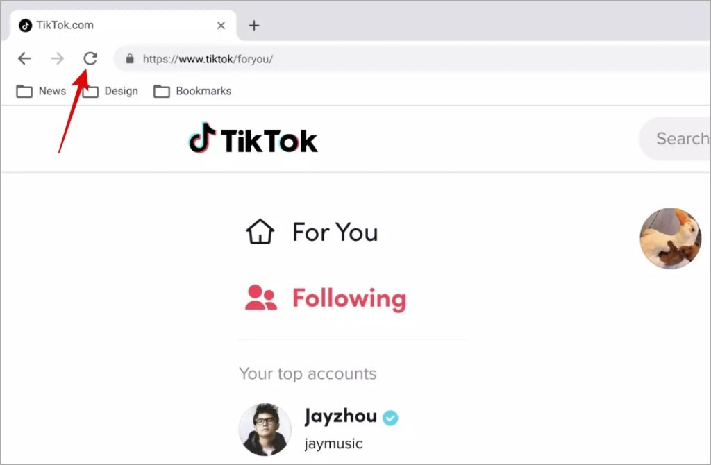 Обновите TikTok в браузере
