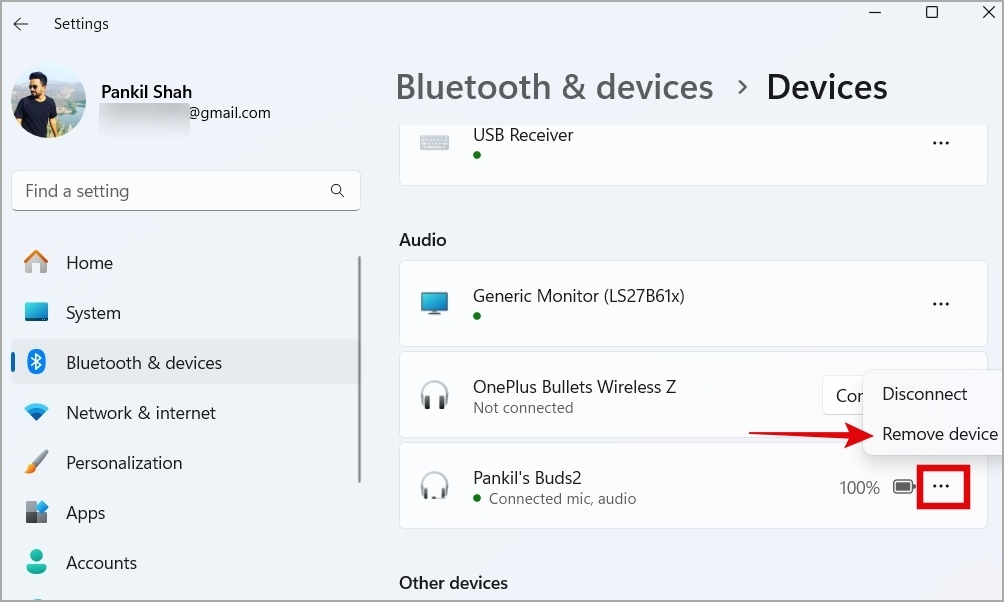 Удалить устройство Bluetooth из Windows 11