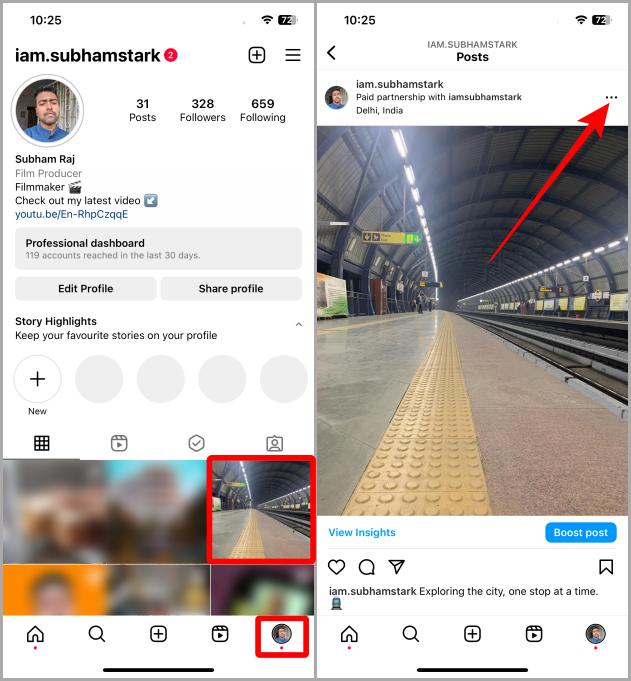 Удаление брендов-партнеров из публикации в Instagram на iOS