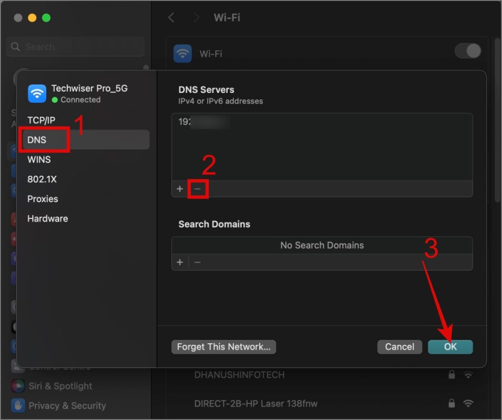 Удалить собственный DNS с Mac