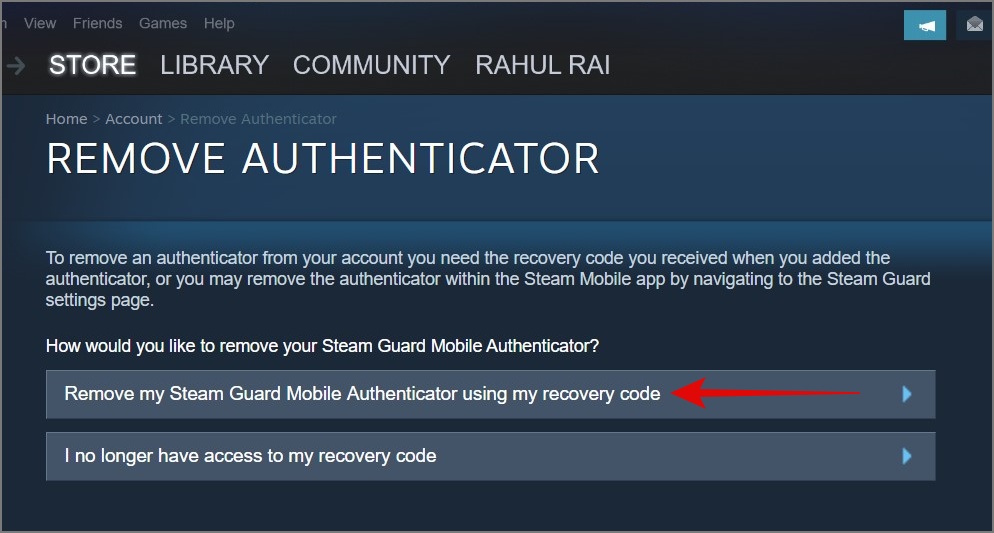 Удалите мой мобильный аутентификатор Steam Guard, используя мой код восстановления.