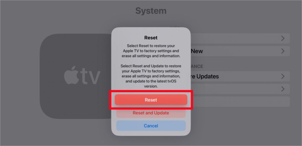 Сбросить Apple TV