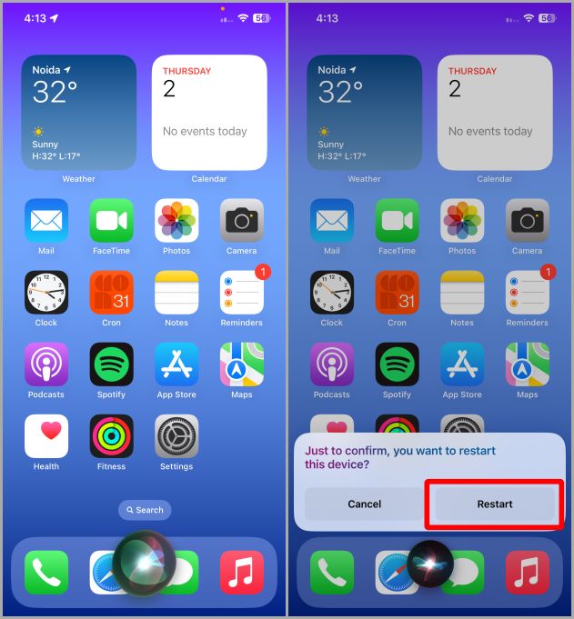 Перезагрузите iPhone с помощью Siri