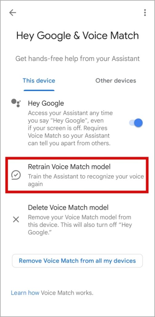Переобучить Google Assistant Voice на Android