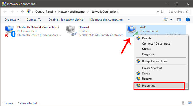 щелкните правой кнопкой мыши адаптер Wi-Fi, чтобы получить свойства