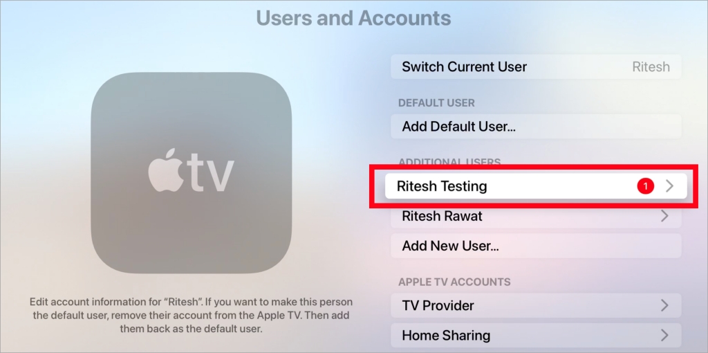 Пользователи и учетные записи на Apple TV