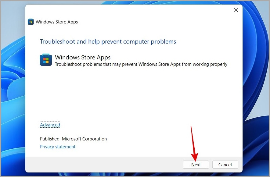 Запустите средство устранения неполадок приложений Магазина Windows в Windows 11.