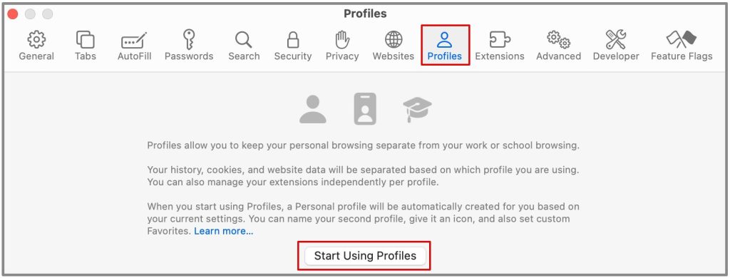 начать использовать профили в Safari на Mac