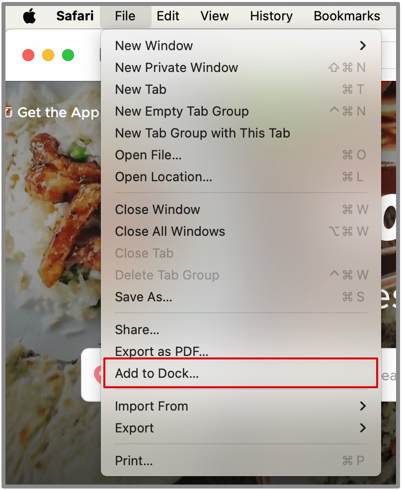 добавить опцию в док в Safari на MacBook