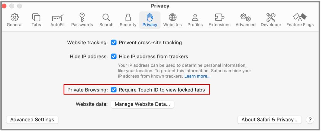 требуется Touch ID для просмотра заблокированной вкладки в браузере Safari