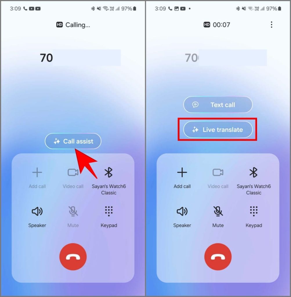 Опция Live Translate при звонке на Samsung Galaxy S24