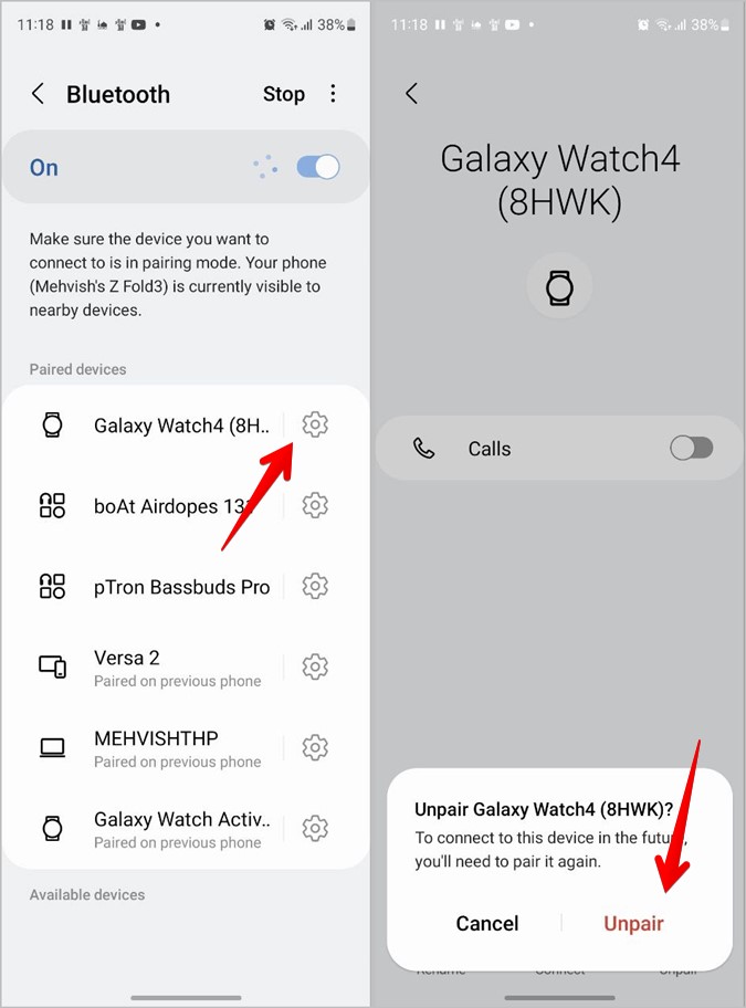 Отключение Bluetooth от Samsung Galaxy Watch