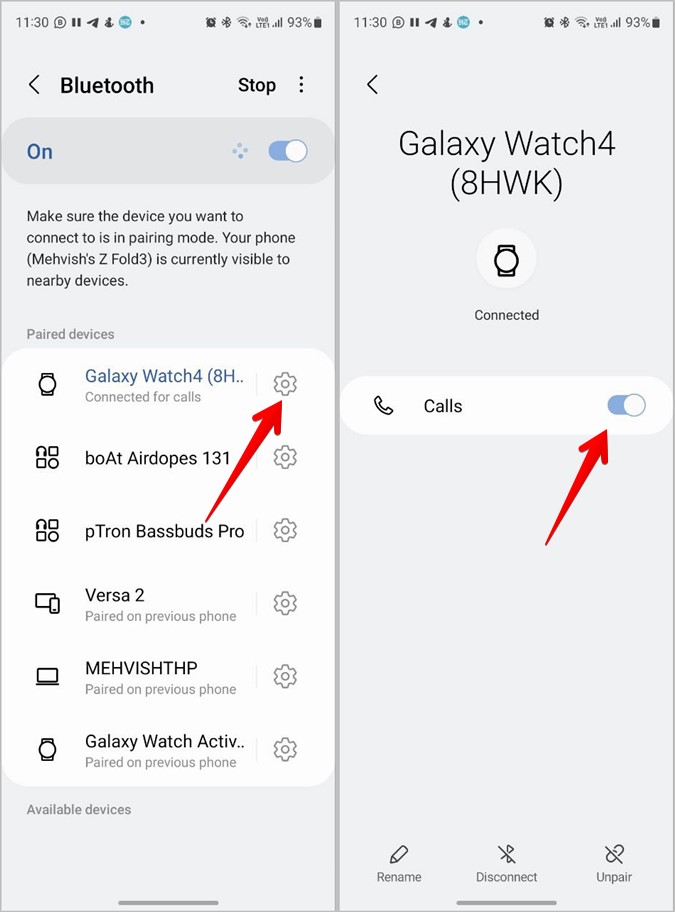 Samsung Galaxy Watch отключить вызовы