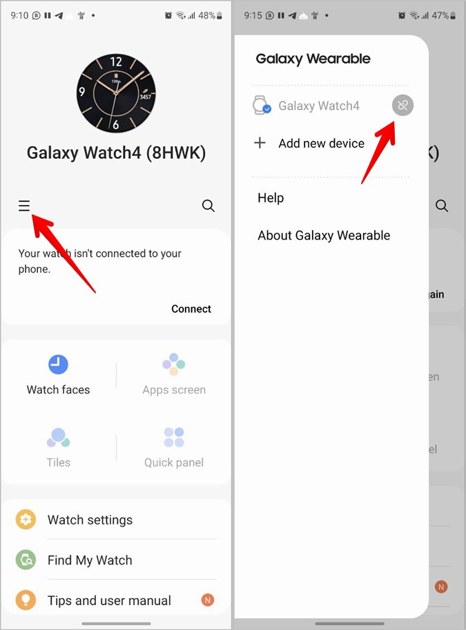 Значок подключения к носимому приложению Samsung Galaxy Watch